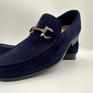 Salvatore Ferragamo Dark Blue Suede Loafers